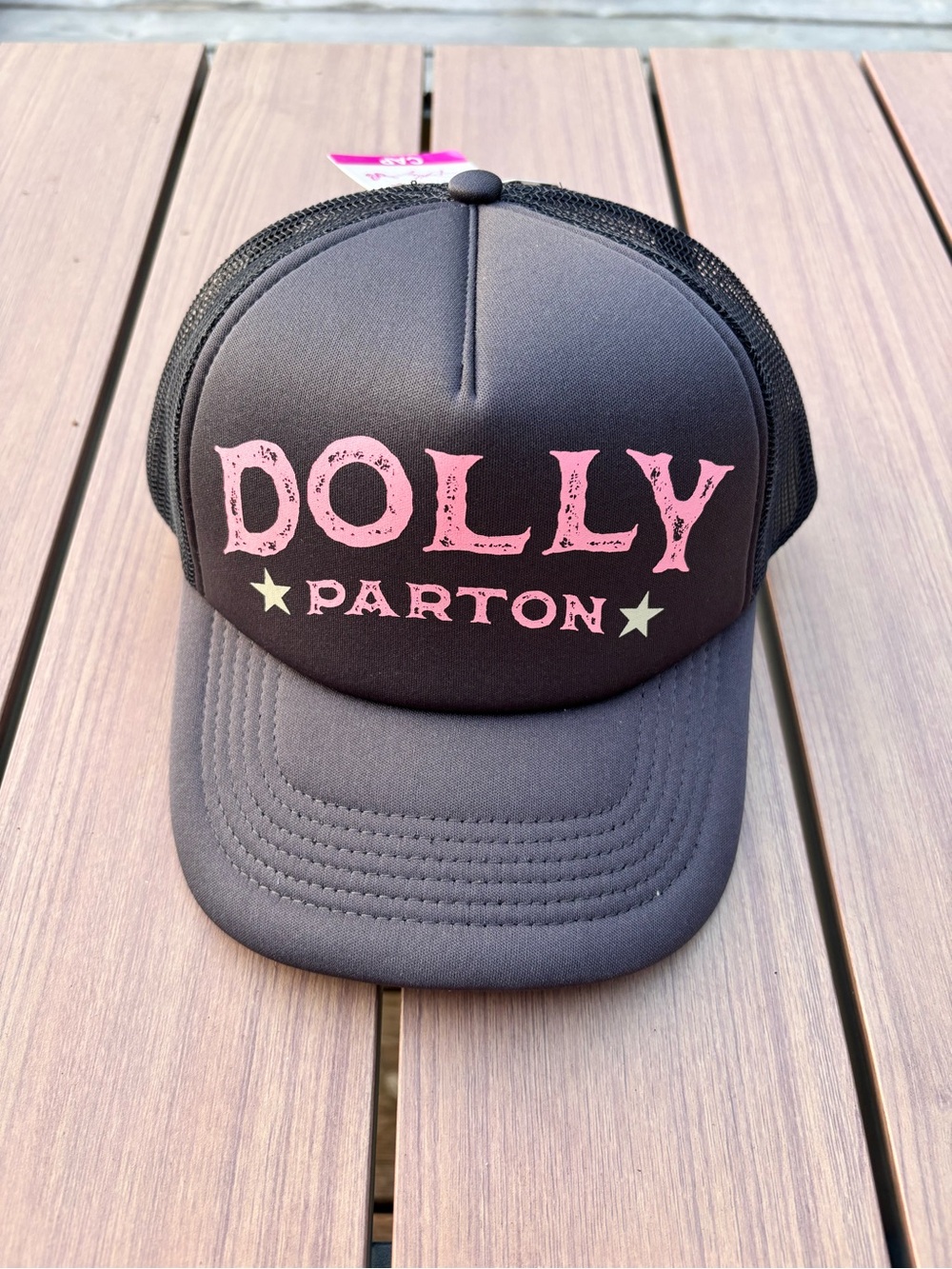 Black Trucker Hat with Pink Logo